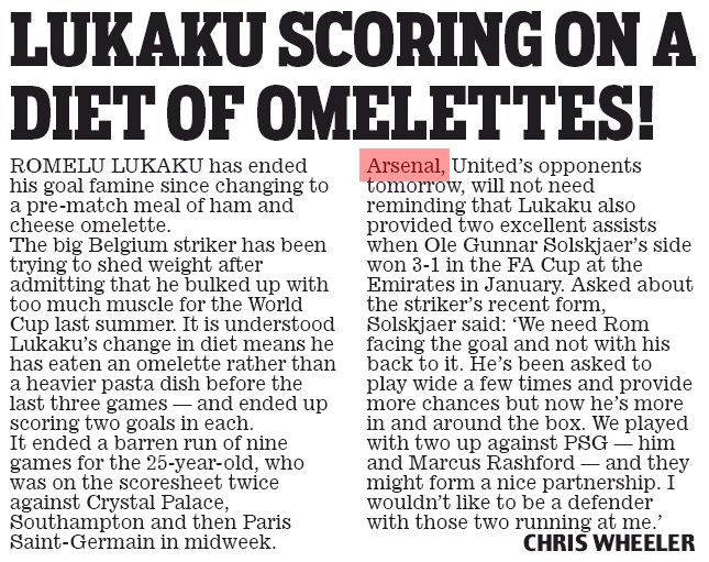 1 sure-fire way Arsenal can stop Romelu Lukaku scoring on Sunday 3 190309 daily mail lukaku omlette