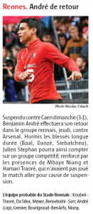 Rennes get triple boost as Arsenal get a double 3 190313 le telegramme rennes team news