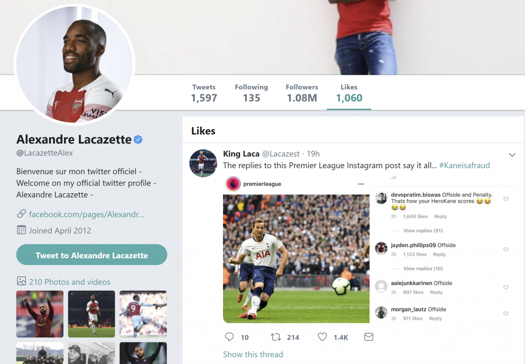 Alexandre Lacazettes Twitter likes