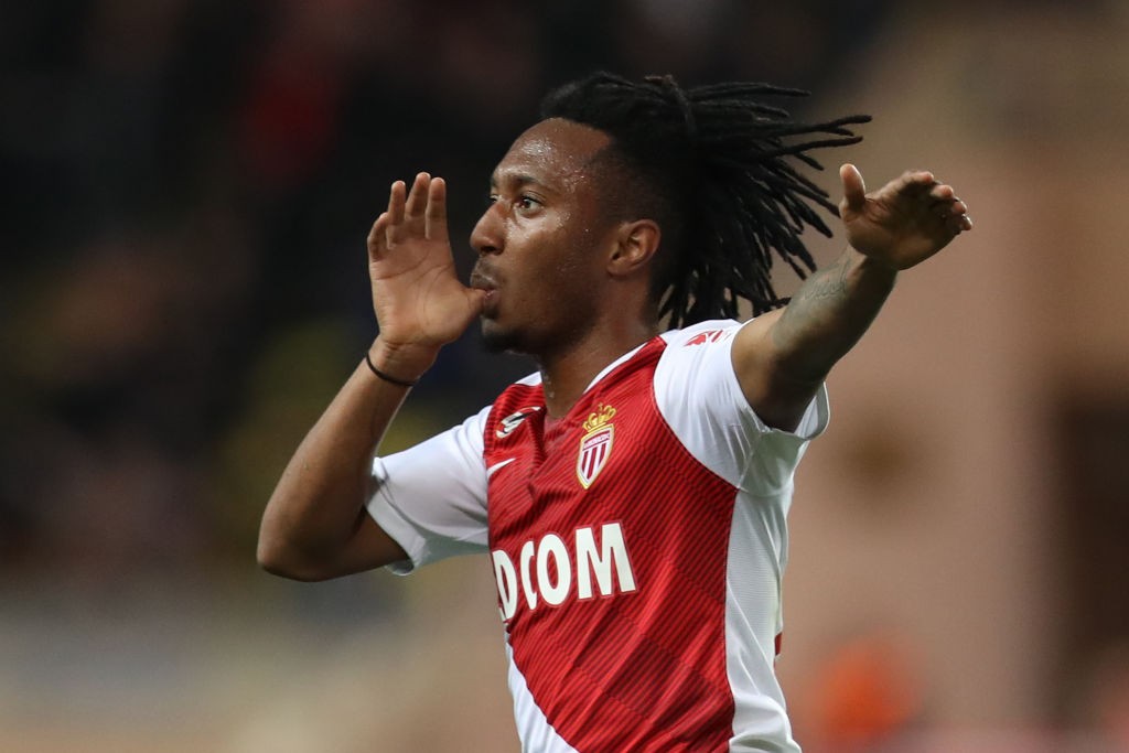 Monaco's Portuguese forward Gelson Martins celebrates after scoring during the French L1 football match Monaco vs Lyon on February 24, 2019 at the ...