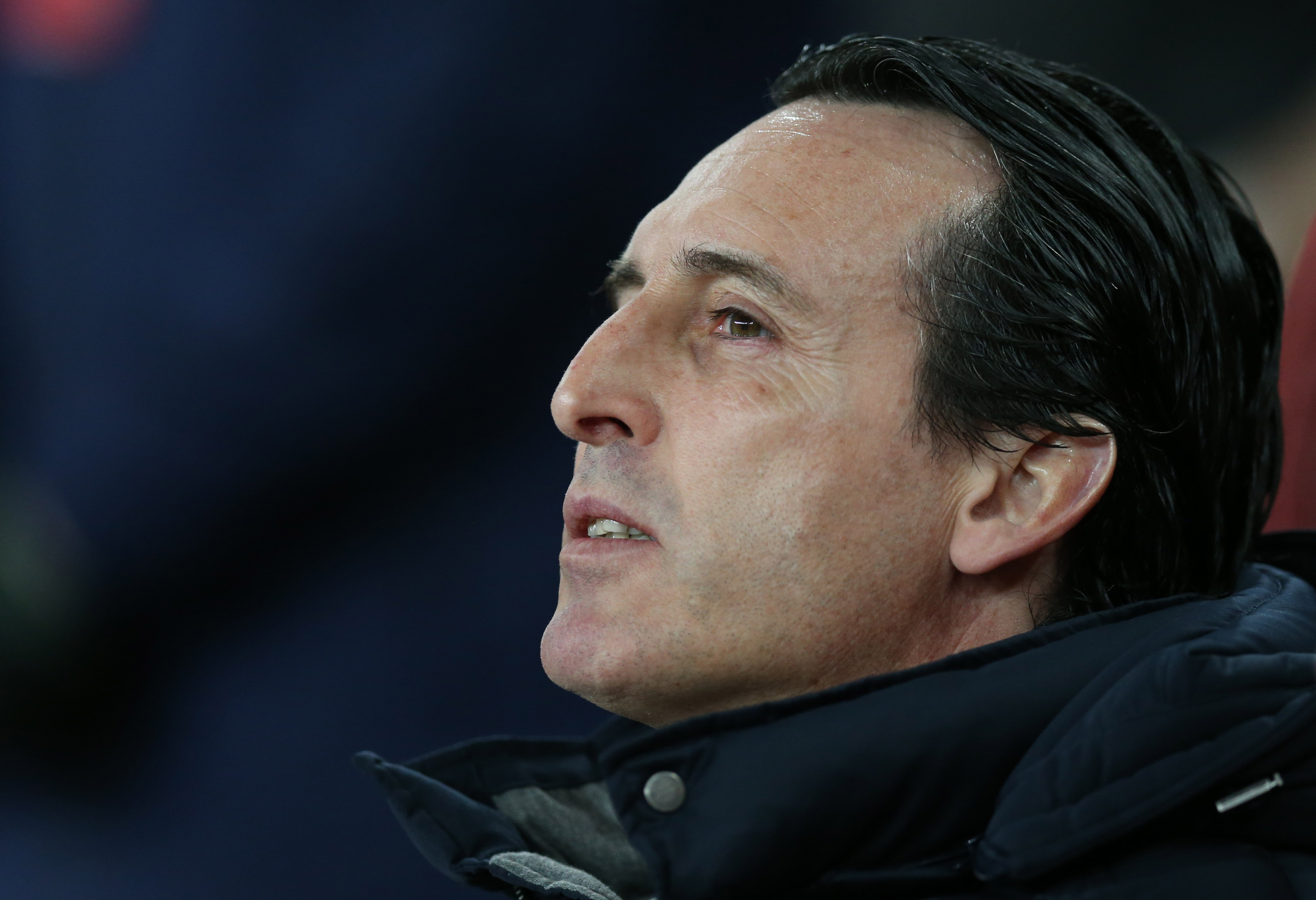 Unai Emery, Manager of Arsenal looks on prior to the UEFA Europa League Round of 16 Second Leg match between Arsenal and Stade Rennais at Emirates ...