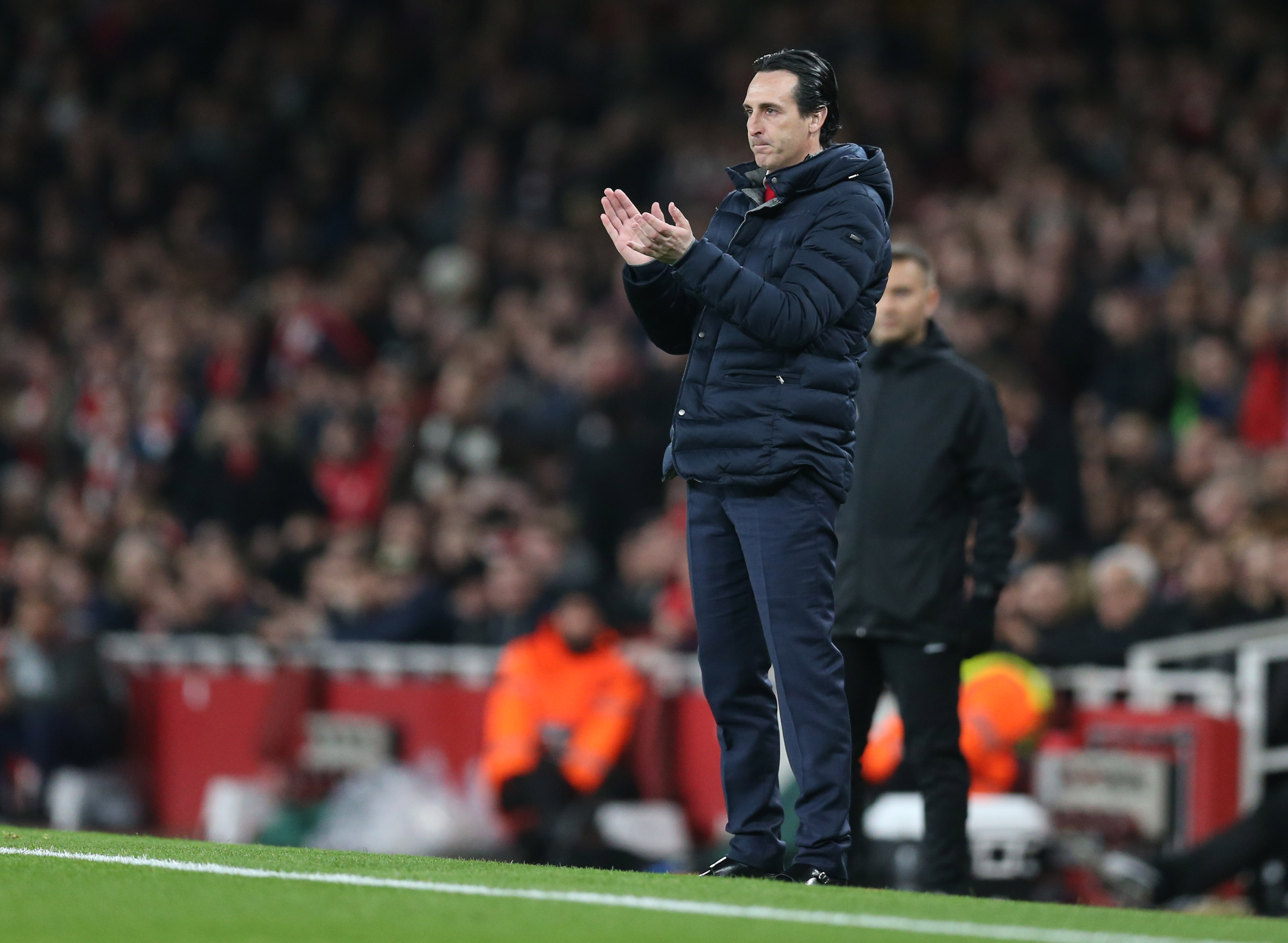 Unai Emery, Manager of Arsenal reacts during the UEFA Europa League Round of 16 Second Leg match between Arsenal and Stade Rennais at Emirates Stad...