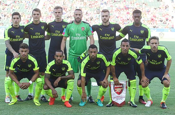 Members of Arsenal pose for a photo before their friendly soccer match against Chivas Guadalajara at StubHub Center in Carson, California on July 3...