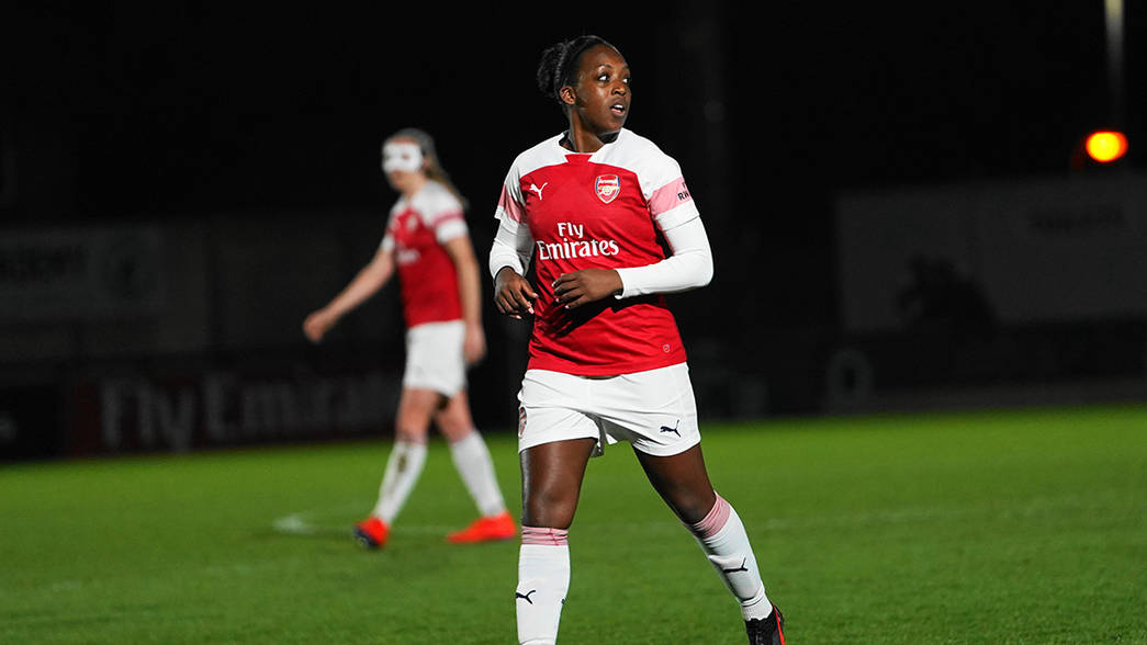 BOREHAMWOOD, ENGLAND - MARCH 14: Danielle Carter of Arsenal during the FA Women's Super League football match between Arsenal Women and Bristol Cit...