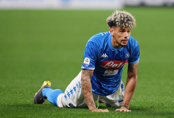 NAPLES, ITALY - MARCH 03: Kevin Malcuit of SSC Napoli stands disappointed during the Serie A match between SSC Napoli and Juventus at Stadio San Paolo on March 3, 2019 in Naples, Italy.  (Photo by Francesco Pecoraro/Getty Images)