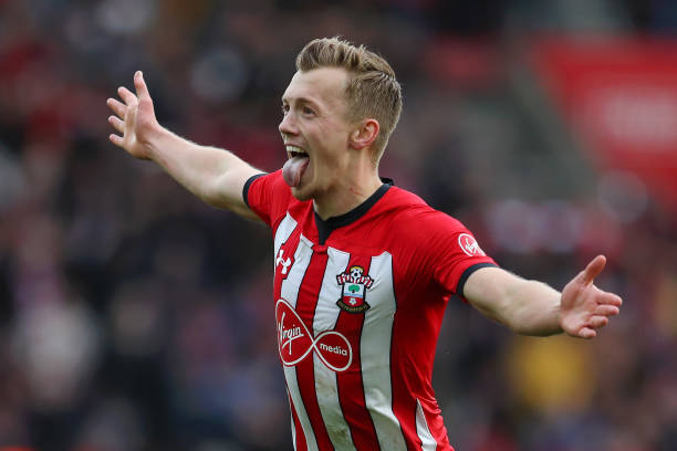 SOUTHAMPTON, ENGLAND - MARCH 09: James Ward-Prowse of Southampton celebrates after scoring his team's second goal during the Premier League match b...