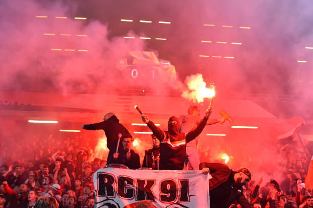 Rennes' supporters cheer for their team during the UEFA Europa League round of 16 first leg football match between Stade Rennais FC and Arsenal FC ...