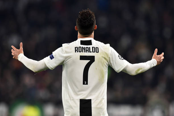 TURIN, ITALY - MARCH 12: Cristiano Ronaldo of Juventus gestures during the UEFA Champions League Round of 16 Second Leg match between Juventus and ...