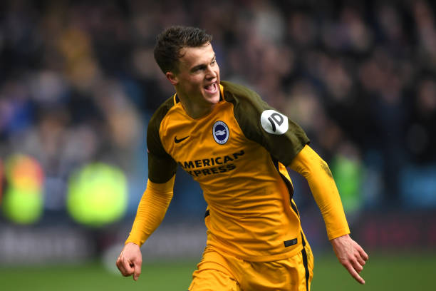 LONDON, ENGLAND - MARCH 17: Solly March of Brighton & Hove Albion celebrates after scoring his sides second goal during the FA Cup Quarter Fina...