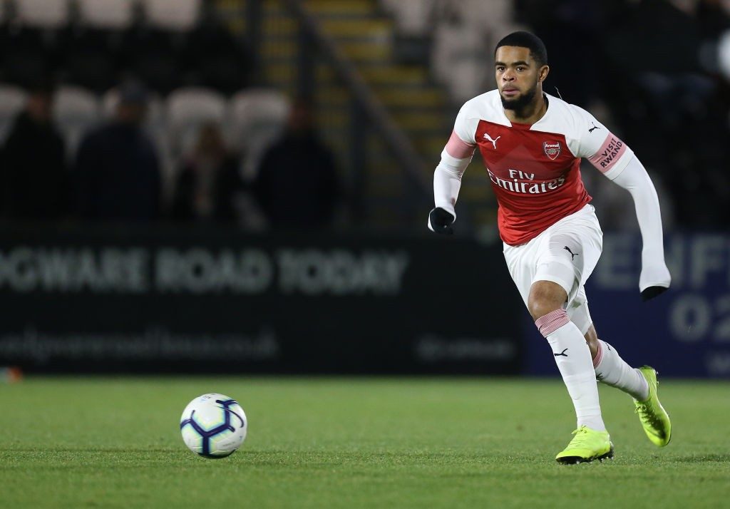 Arsenal win U18 Premier League south after leaving it late in victory over Fulham 2 BOREHAMWOOD, ENGLAND - DECEMBER 12: Trae Coyle of Arsenal U18 in action during the FA Youth Cup 3rd Round match between Arsenal U18 and Northampton Town U18 at Meadow Park on December 12, 2018 in Borehamwood, England. (Photo by Pete Norton/Getty Images)