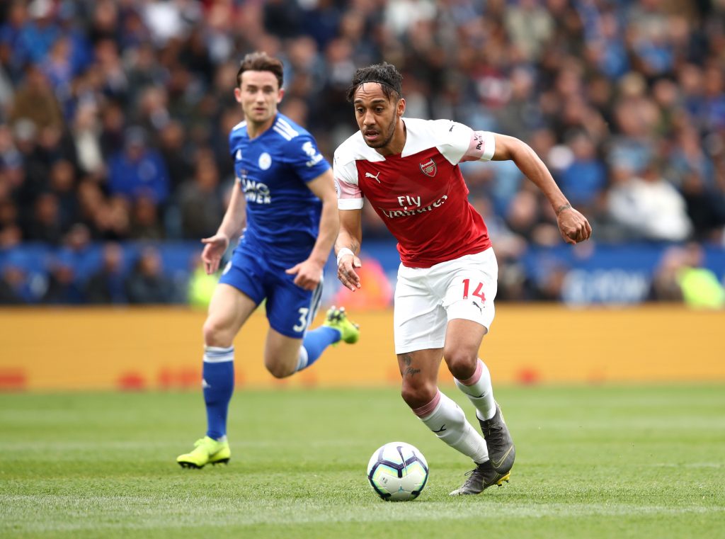 Player ratings vs Leicester City: Arsenal continue terrible run of form 4 LEICESTER, ENGLAND - APRIL 28: Pierre-Emerick Aubameyang of Arsenal runs with the ball during the Premier League match between Leicester City and Arsenal FC at The King Power Stadium on April 28, 2019 in Leicester, United Kingdom. (Photo by Marc Atkins/Getty Images)
