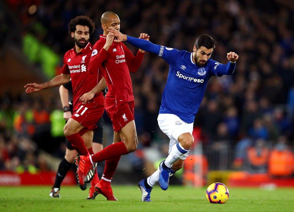 Arsenal monitoring Andre Gomes ahead of potential summer transfer 2 LIVERPOOL, ENGLAND - DECEMBER 02: Andre Gomes of Everton runs with the ball under pressure from Fabinho of Liverpool during the Premier League match between Liverpool FC and Everton FC at Anfield on December 2, 2018 in Liverpool, United Kingdom. (Photo by Clive Brunskill/Getty Images)