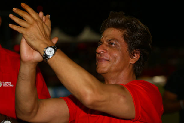 PORT OF SPAIN, TRINIDAD AND TOBAGO - AUGUST 10: In this handout image provided by CPL T20, Shahrukh Khan owner of Trinbago Knight Riders during the...