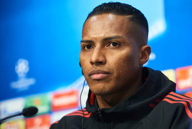 SEVILLE, SPAIN - FEBRUARY 20: Antonio Valencia of Manchester United attends to the press conference prior to their UEFA Champions match against Sev...
