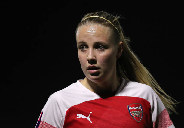 BOREHAMWOOD, ENGLAND - MARCH 14: Beth Mead of Arsenal looks on during the The Football Association Women's Super League match between Arsenal Women...