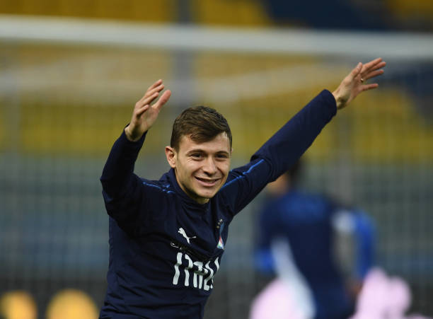 PARMA, ITALY - MARCH 25: Nicolo Barella of Italy in action during a Italy training session at Ennio Tardini on March 25, 2019 in Parma, Italy. (Pho...