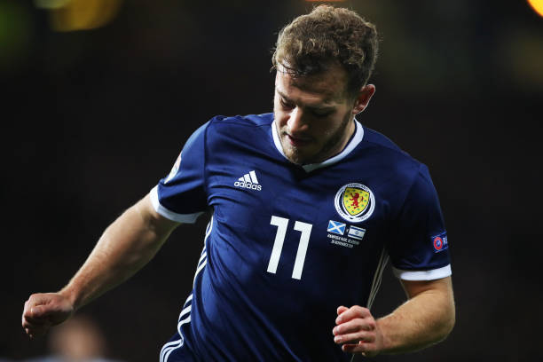 GLASGOW, SCOTLAND - NOVEMBER 20: Ryan Fraser of Scotland runs with the ball during the UEFA Nations League C group one match between Scotland and I...
