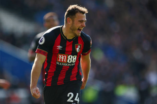 BRIGHTON, ENGLAND - APRIL 13: Ryan Fraser of AFC Bournemouth celebrates after scoring his team's second goal during the Premier League match between Brighton & Hove Albion and AFC Bournemouth at American Express Community Stadium on April 13, 2019 in Brighton, United Kingdom. (Photo by Charlie Crowhurst/Getty Images)