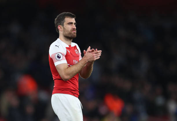 LONDON, ENGLAND - APRIL 01: Sokratis Papastathopoulos of Arsenal during the Premier League match between Arsenal FC and Newcastle United at Emirate...