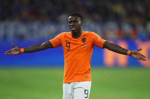 GELSENKIRCHEN, GERMANY - NOVEMBER 19: Steven Bergwijn of the Netherlands reacts during the UEFA Nations League A group one match between Germany an...