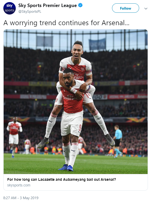 Aubameyang and Lacazette prove their worth again to set up intriguing second leg 3 Photo via Twitter