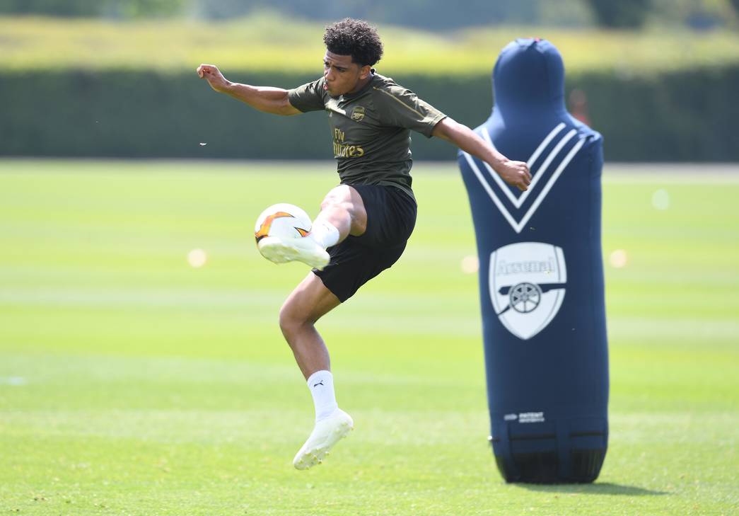ST ALBANS, ENGLAND - MAY 16: Xavier Amaechi of Arsenal during a training session at London Colney on May 16, 2019, in St Albans, England. (Photo by...