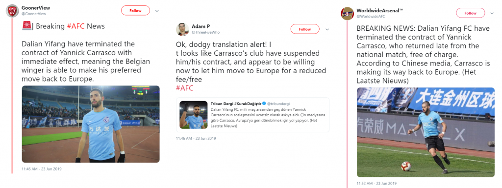 Explained: Mistranslation has fans believing Yannick Carrasco is available for free 3 Tweets
