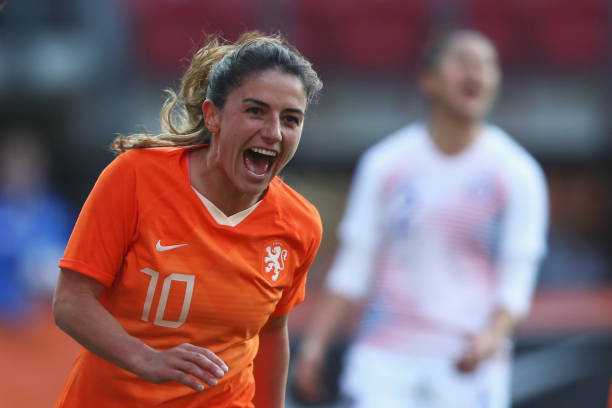 11 goals, 1 injury: Arsenal Women international call-up results 10 ALKMAAR, NETHERLANDS - APRIL 09: Danielle van de Donk of Netherlands celebrates scoring her teams third goal of the game and her 2nd during the International Friendly Women's match between Netherlands and Chile at AFAS-Stadium on April 09, 2019 in Alkmaar, Netherlands. (Photo by Dean Mouhtaropoulos/Getty Images)