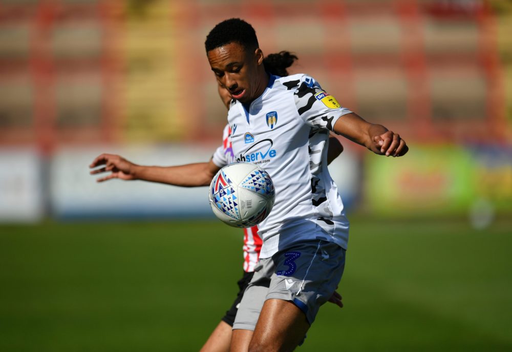 Cohen Bramall: I'll never forget my time at Arsenal 4 EXETER, ENGLAND - JUNE 22: Cohen Bramall of Colchester United holds off Randell Williams of Exeter City during the Sky Bet League Two Play Off Semi-final 2nd Leg match between Exeter City and Colchester United at St James Park on June 22, 2020 in Exeter, England. (Photo by Dan Mullan/Getty Images)