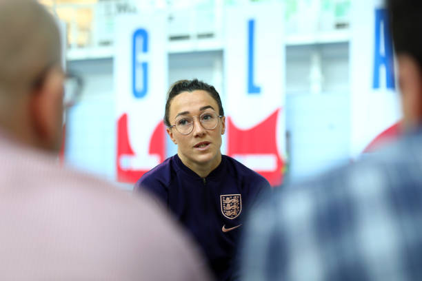 Analysing the England World Cup squad 4 BURTON-UPON-TRENT, ENGLAND - MAY 23: Lucy Bronze of England speaks to media ahead of a training session at St Georges Park on May 23, 2019 in Burton-upon-Trent, England. (Photo by Matthew Lewis/Getty Images)