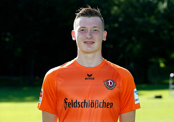 DRESDEN, GERMANY - JULY 19: Goalkeeper Markus Schubert of Dynamo Dresden poses during the Dynamo Dresden Team Presentation on July 19, 2016 in Dres...