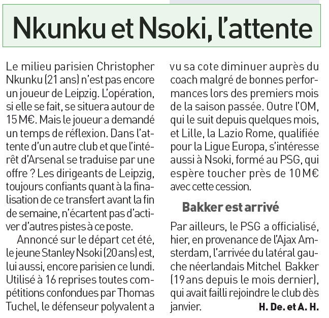 Christopher Nkunku puts 'agreed' move on hold to wait for Arsenal offer 3 190708 lequipe nkunku