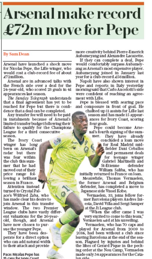 The Telegraph / Sunday 28th July 2019