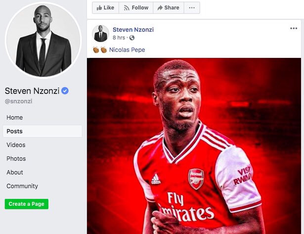 Nzonzi's Facebook post about Nicolas Pepe (Photo via Twitter / afcstuff)