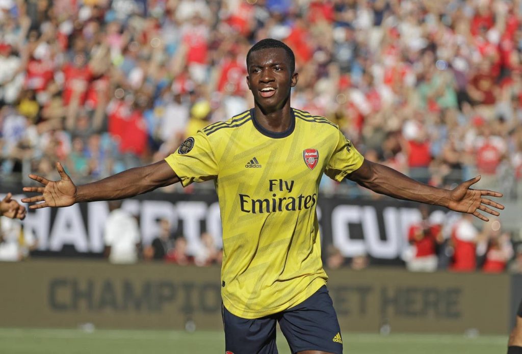 Eddie Nketiah after scoring against Fiorentina in pre-season (Photo via AP)