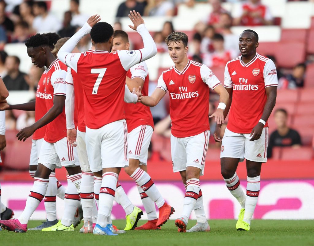 Robbie Burton celebrates his goal against Everton u23s with the rest of the team (Photo via Twitter / RBurton26)
