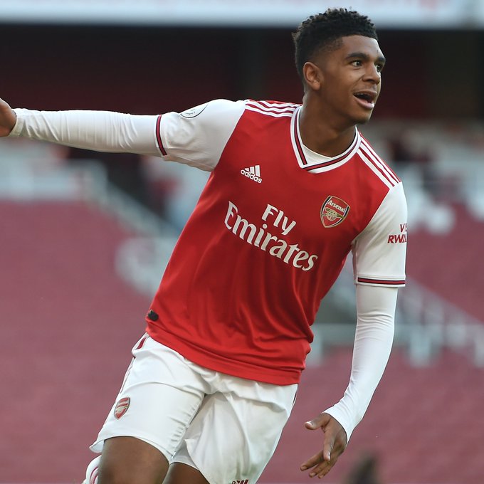 Tyreece John-Jules after scoring for Arsenal u23s (Photo via Twitter / ArsenalAcademy)