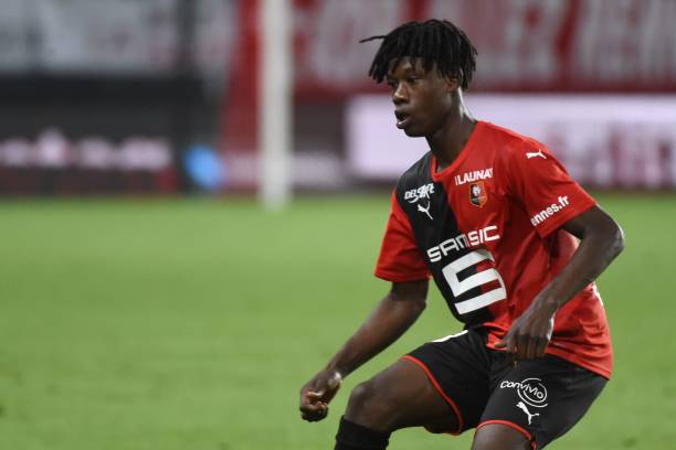 Rennes' French midfielder Eduardo Camavinga is pictured during the French L1 Football match between Rennes (SRFC) and Paris Saint-Germain (PSG), on...