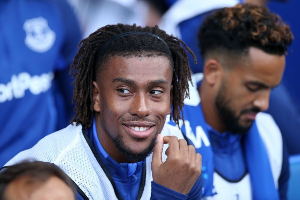 LIVERPOOL, ENGLAND - AUGUST 17: Alex Iwobi of Everton looks on from the bench during the Premier League match between Everton FC and Watford FC at ...