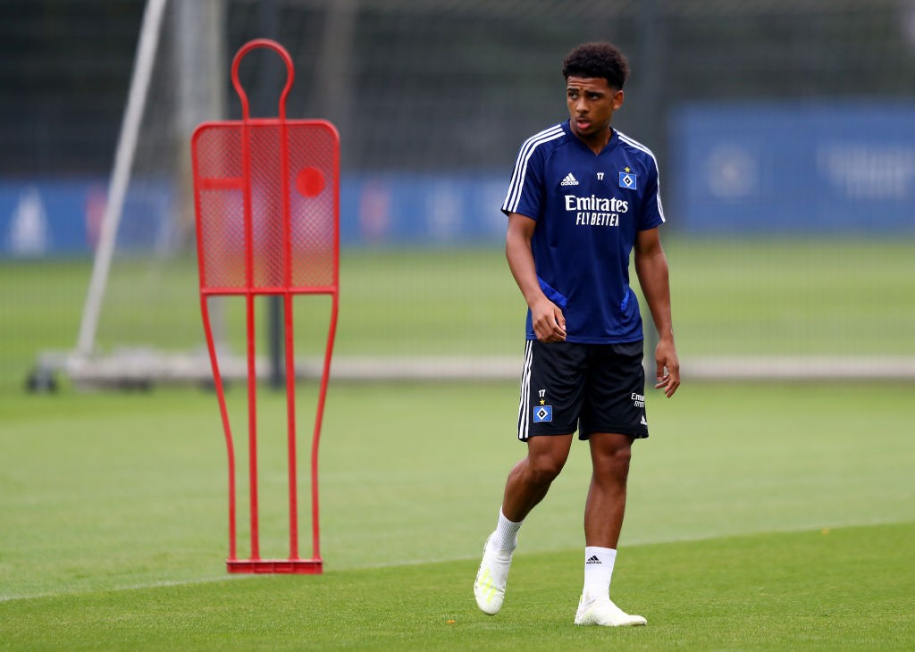 HAMBURG, GERMANY - JULY 29: Xavier Amaechi looks on during a training session at training ground near Volksparkstadion on July 29, 2019 in Hamburg,...