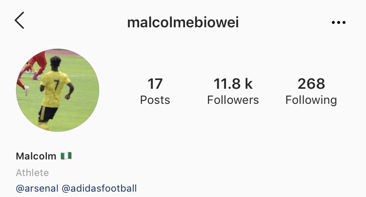 Arsenal youth star Malcolm Ebiowei accepts Nigeria call-up: Also eligible for England and Netherlands 3 Malcolm Ebiowei's Instagram bio