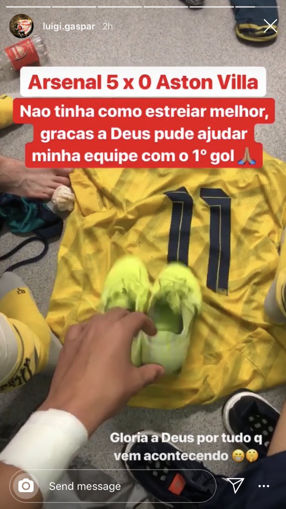 Luigi Gaspar on Instagram after his debut against Aston Villa for Arsenal u16s