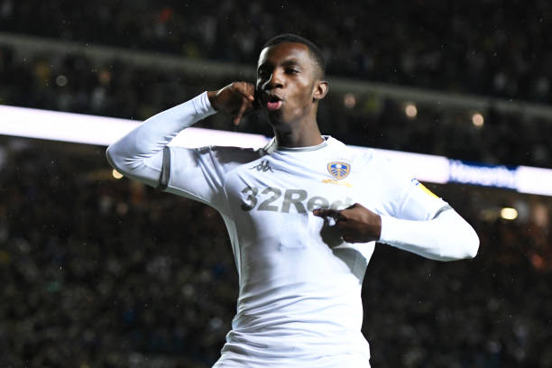 LEEDS, ENGLAND - AUGUST 21: Eddie Nketiah of Leeds United celebrates during the Sky Bet Championship match between Leeds United and Brentford at El...