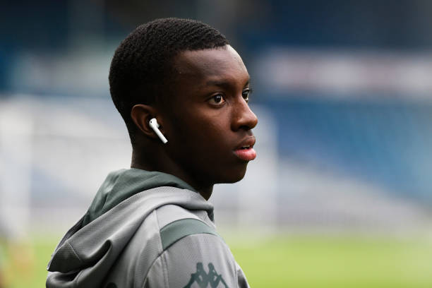 LEEDS, ENGLAND - AUGUST 21: Eddie Nketiah of Leeds United looks on prior to the Sky Bet Championship match between Leeds United and Brentford at El...