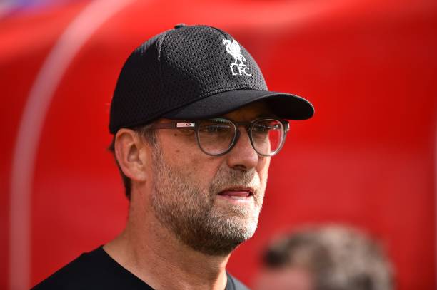 Liverpool's German manager Jurgen Klopp awaits kick off in the English Premier League football match between Southampton and Liverpool at St Mary's...