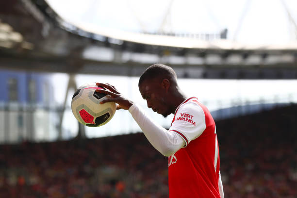 LONDON, ENGLAND - AUGUST 17: Nicolas Pepe of Arsenal looks on during the Premier League match between Arsenal FC and Burnley FC at Emirates Stadium...