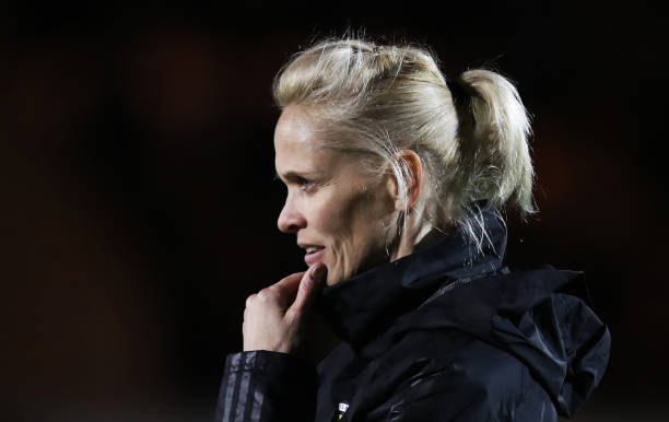 PAISLEY, SCOTLAND - NOVEMBER 13: Scotland head coach Shelley Kerr looks on during the Women's International Friendly match between Scotland and Uni...