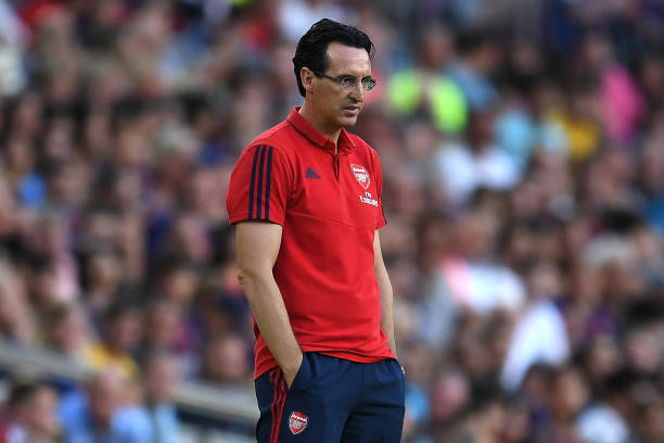 BARCELONA, SPAIN - AUGUST 04: Manager Unai Emery of Arsenal looks on during the Joan Gamper trophy friendly match between FC Barcelona and Arsenal ...
