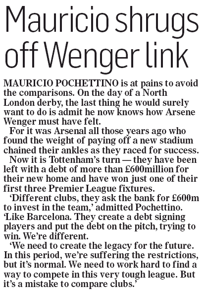 Mauricio Pochettino talks absolute nonsense about Arsenal 3 190901 mail on sunday pochettino