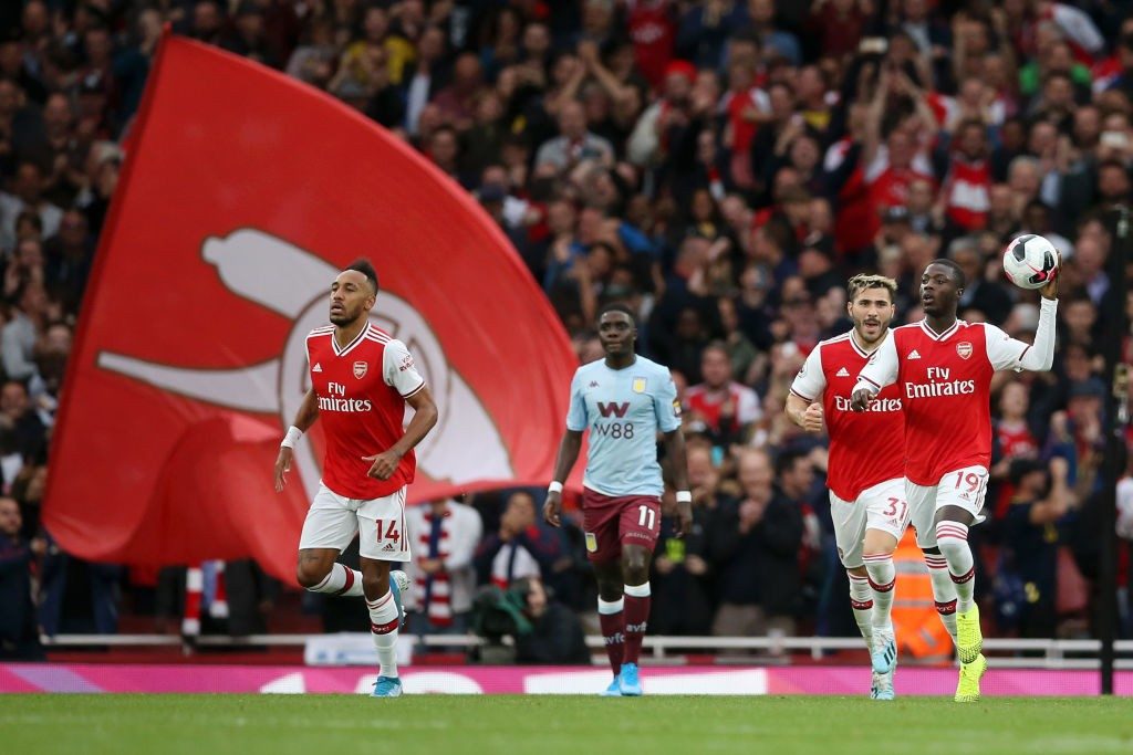 Player ratings vs Aston Villa: Arsenal fight back to win despite defensive frailties 2 LONDON, ENGLAND - SEPTEMBER 22: Nicolas Pepe of Arsenal celebrates after scoring his team's first goal during the Premier League match between Arsenal FC and Aston Villa at Emirates Stadium on September 22, 2019, in London, United Kingdom. (Photo by Steve Bardens/Getty Images)